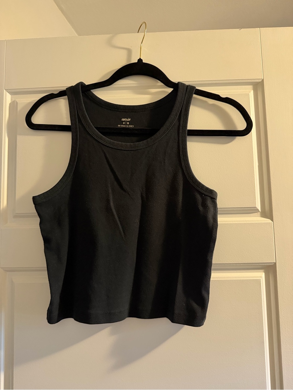 aerie Black Ribbed Cropped Tank